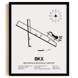 Framed Detailed Airport Map of Brookings Regional Airport (BKX) in White with a Black Frame