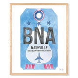 Framed Watercolor Print of Nashville International Airport (BNA) with an Oak Frame