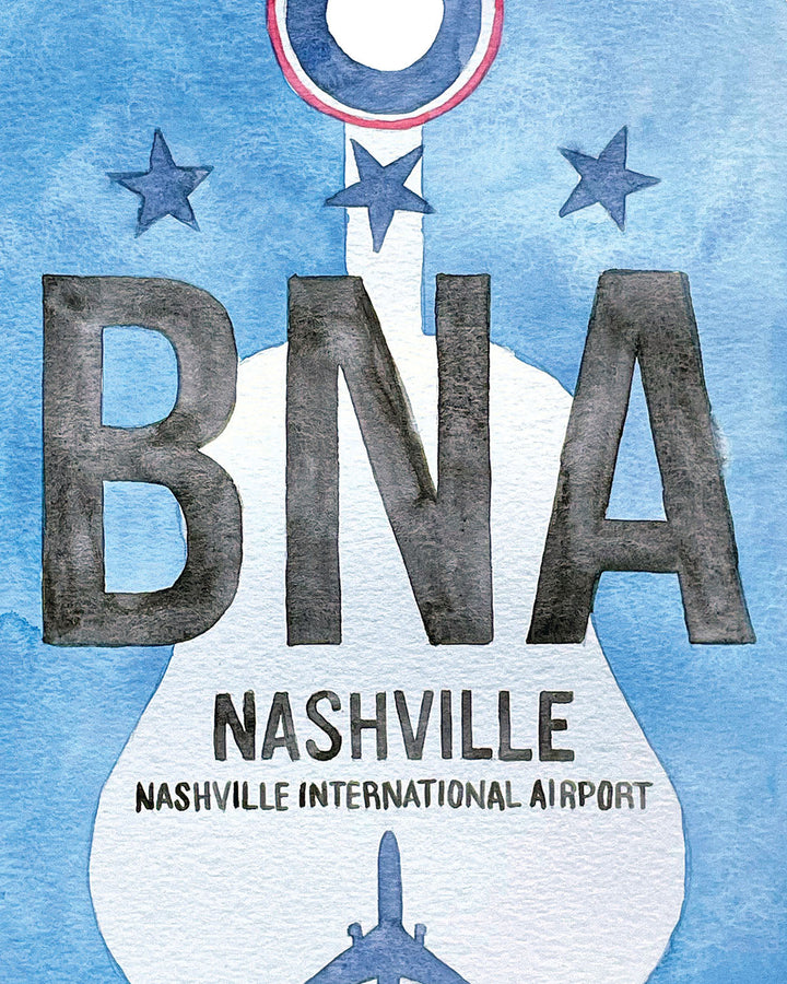 Closeup Watercolor Print of Nashville International Airport (BNA)