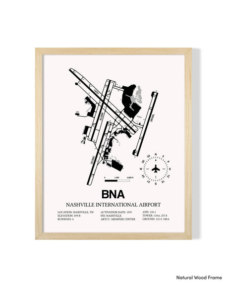 Detailed Airport Map of Nashville International Airport (BNA) in White with a Natural Frame