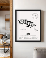 Framed Detailed Airport Map of Boise Air Terminal/Gowen Field (BOI) in White with a Black Frame