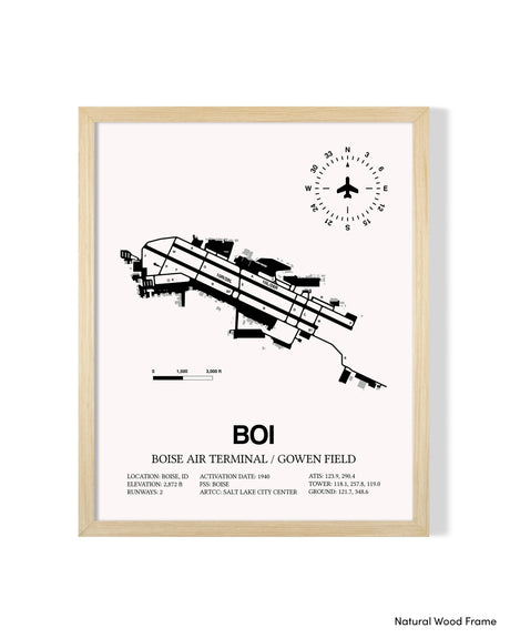 Detailed Airport Map of Boise Air Terminal/Gowen Field (BOI) in White with a Natural Frame