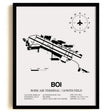Framed Detailed Airport Map of Boise Air Terminal/Gowen Field (BOI) in White with a Black Frame