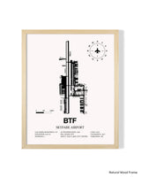 Detailed Airport Map of Skypark Airport (BTF) in White with a Natural Frame