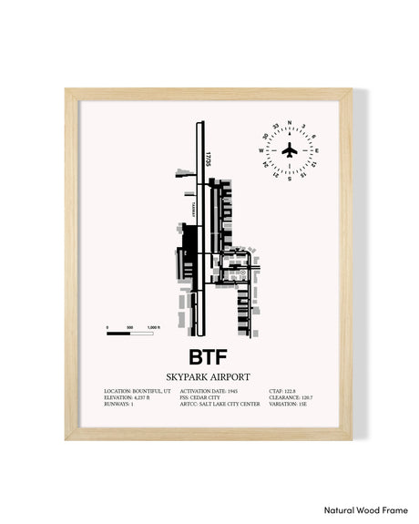 Detailed Airport Map of Skypark Airport (BTF) in White with a Natural Frame