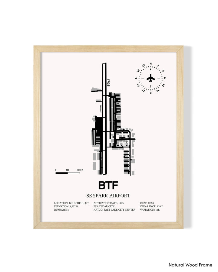 Detailed Airport Map of Skypark Airport (BTF) in White with a Natural Frame