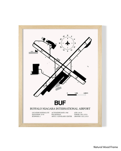 Detailed Airport Map of Buffalo Niagara International Airport (BUF) in White with a Natural Frame