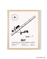 Detailed Airport Map of Burlington/Alamance Regional Airport (BUY) in White with a Natural Frame