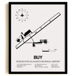 Framed Detailed Airport Map of Burlington/Alamance Regional Airport (BUY) in White with a Black Frame