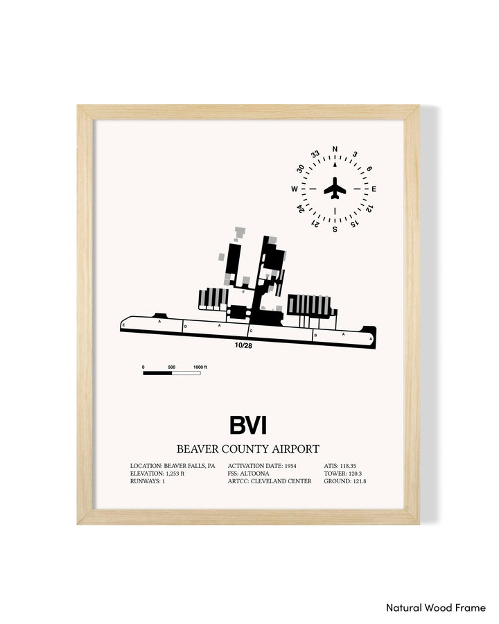 Detailed Airport Map of Beaver County Airport (BVI) in White with a Natural Frame
