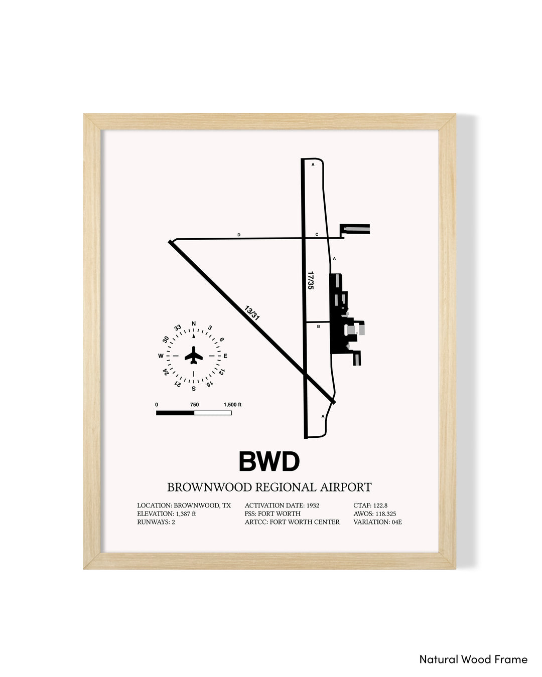 Detailed Airport Map of Brownwood Regional Airport (BWD) in White with a Natural Frame