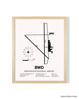 Detailed Airport Map of Brownwood Regional Airport (BWD) in White with a Natural Frame