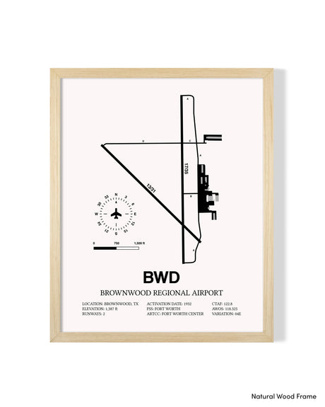 Detailed Airport Map of Brownwood Regional Airport (BWD) in White with a Natural Frame