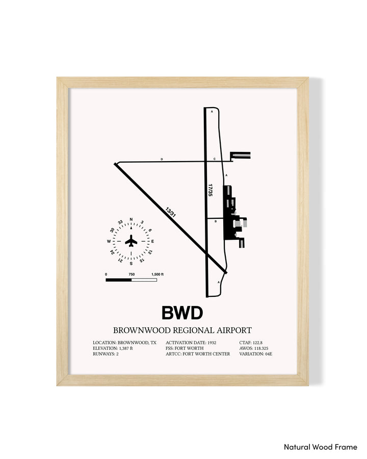 Detailed Airport Map of Brownwood Regional Airport (BWD) in White with a Natural Frame