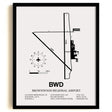 Framed Detailed Airport Map of Brownwood Regional Airport (BWD) in White with a Black Frame