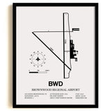 Framed Detailed Airport Map of Brownwood Regional Airport (BWD) in White with a Black Frame