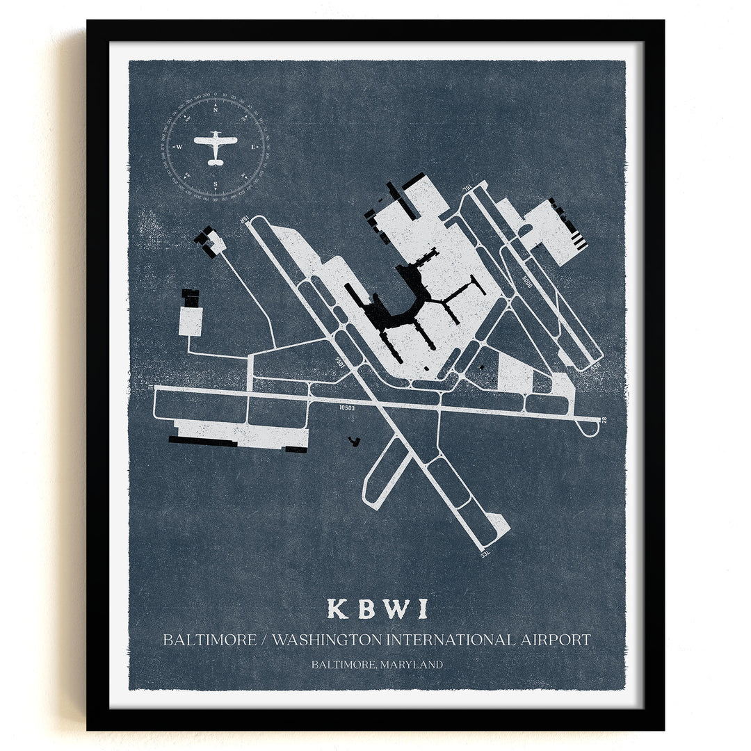 BWI Airport Map, Vintage Style, Baltimore/Washington International Thurgood Marshall Airport Print