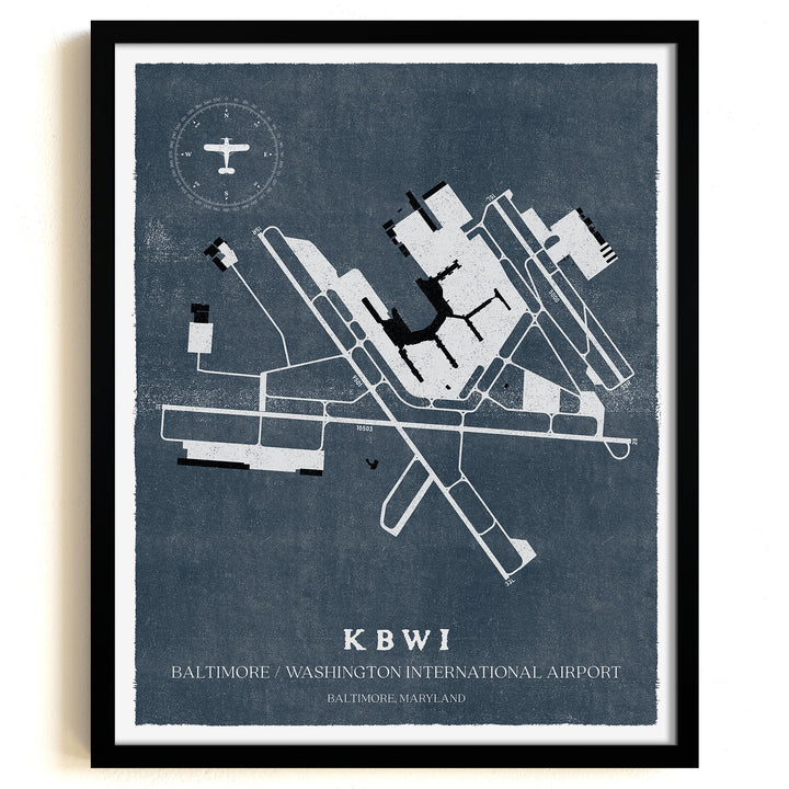 BWI Airport Map, Vintage Style, Baltimore/Washington International Thurgood Marshall Airport Print