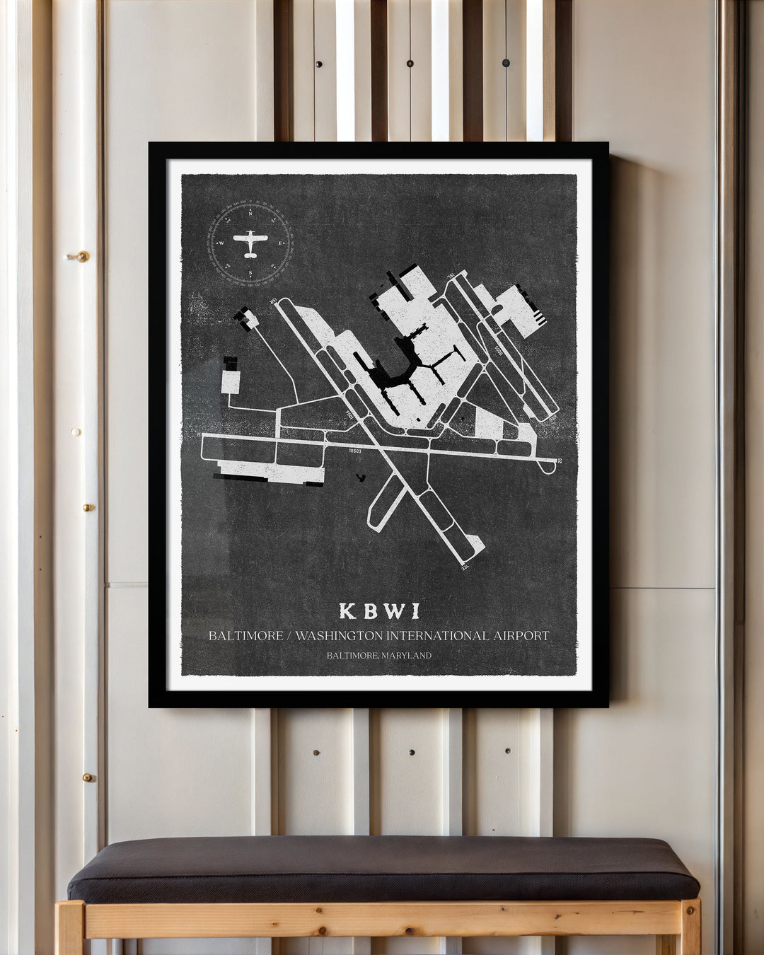 BWI Airport Map, Vintage Style, Baltimore/Washington International Thurgood Marshall Airport Print