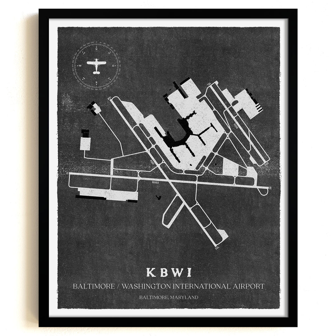 BWI Airport Map, Vintage Style, Baltimore/Washington International Thurgood Marshall Airport Print