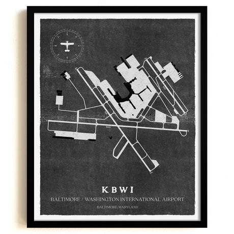 BWI Airport Map, Vintage Style, Baltimore/Washington International Thurgood Marshall Airport Print