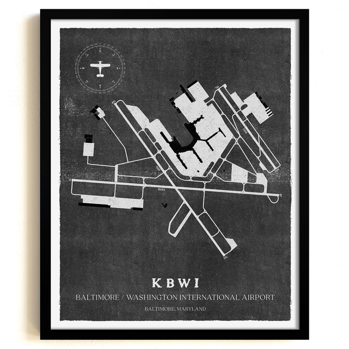 BWI Airport Map, Vintage Style, Baltimore/Washington International Thurgood Marshall Airport Print