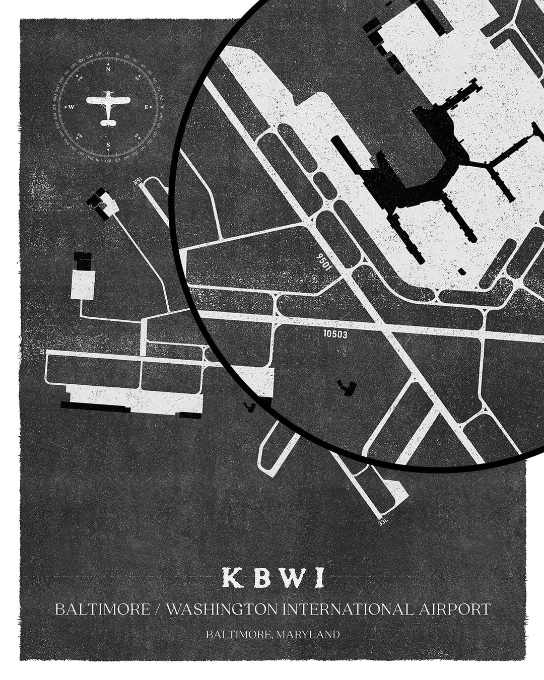 BWI Airport Map, Vintage Style, Baltimore/Washington International Thurgood Marshall Airport Print