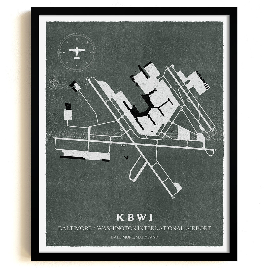 BWI Airport Map, Vintage Style, Baltimore/Washington International Thurgood Marshall Airport Print