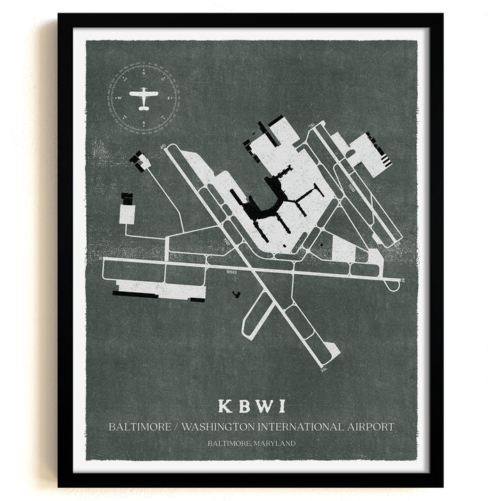 BWI Airport Map, Vintage Style, Baltimore/Washington International Thurgood Marshall Airport Print