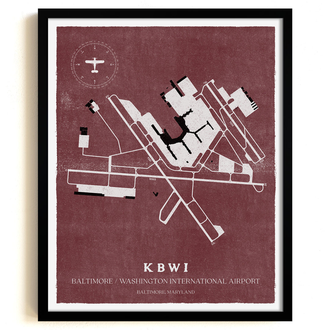 BWI Airport Map, Vintage Style, Baltimore/Washington International Thurgood Marshall Airport Print