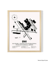 Detailed Airport Map of Baltimore/Washington International Thurgood Marshall Airport (BWI) in White with a Natural Frame