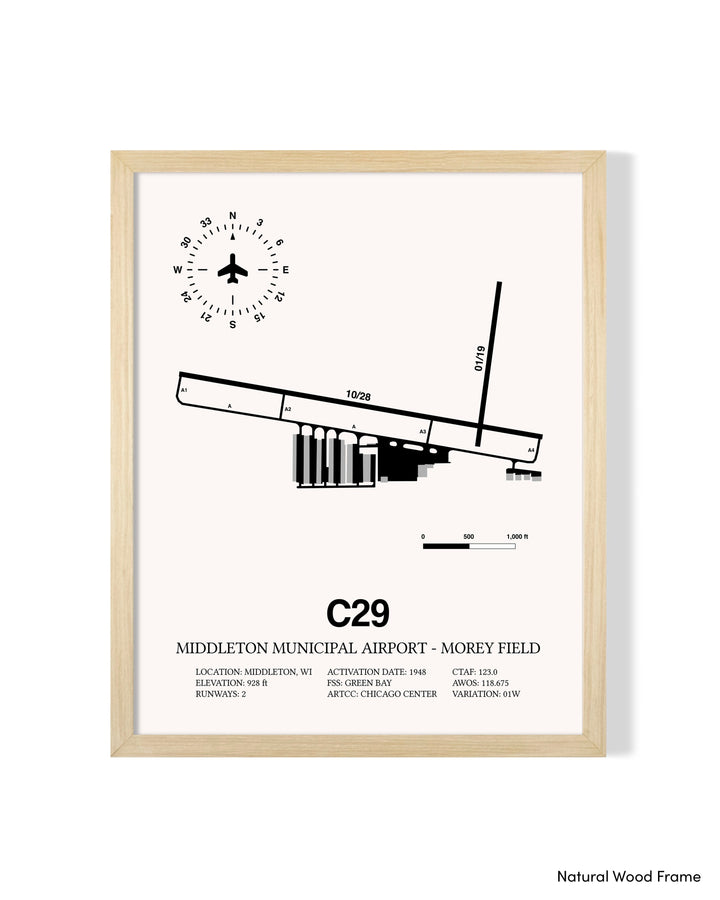 Detailed Airport Map of Middleton Municipal Airport - Morey Field (C29) in White with a Natural Frame