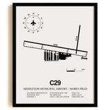 Framed Detailed Airport Map of Middleton Municipal Airport - Morey Field (C29) in White with a Black Frame