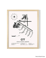 Detailed Airport Map of Poplar Grove Airport (C77) in White with a Natural Frame