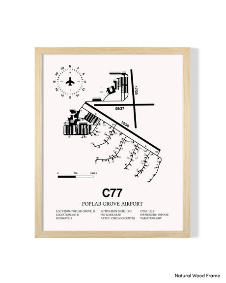 Detailed Airport Map of Poplar Grove Airport (C77) in White with a Natural Frame