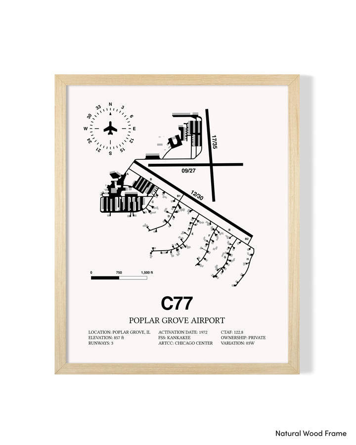 Detailed Airport Map of Poplar Grove Airport (C77) in White with a Natural Frame