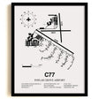 Framed Detailed Airport Map of Poplar Grove Airport (C77) in White with a Black Frame