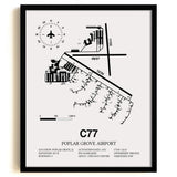 Framed Detailed Airport Map of Poplar Grove Airport (C77) in White with a Black Frame