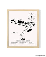Detailed Airport Map of Columbia Metro Airport (CAE) in White with a Natural Frame