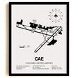 Framed Detailed Airport Map of Columbia Metro Airport (CAE) in White with a Black Frame