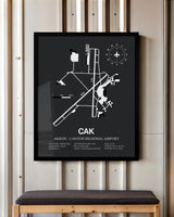 Framed Detailed Airport Map of Akron - Canton Regional Airport (CAK) in Gray with a Black Frame
