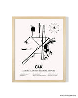Detailed Airport Map of Akron - Canton Regional Airport (CAK) in White with a Natural Frame