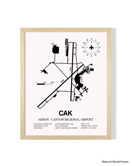 Detailed Airport Map of Akron - Canton Regional Airport (CAK) in White with a Natural Frame