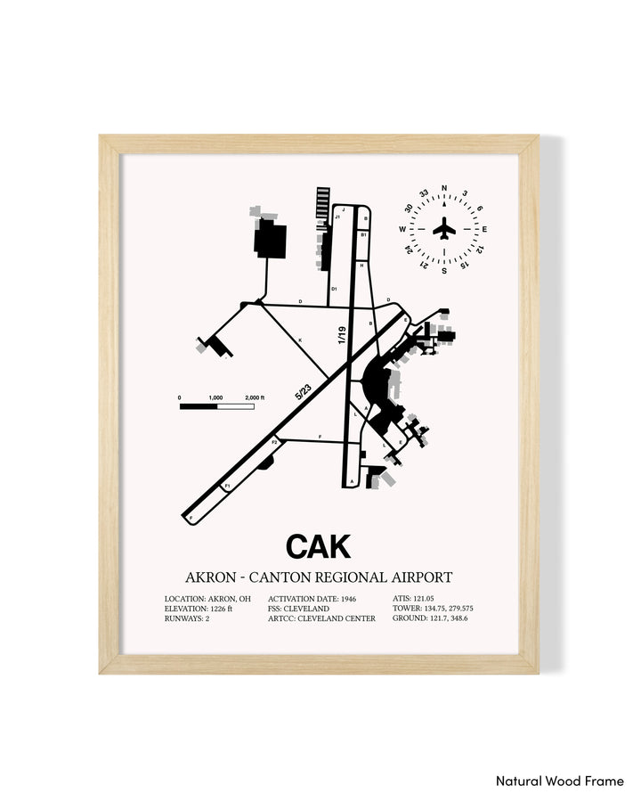 CAK Airport Map, Akron - Canton Regional Airport Print