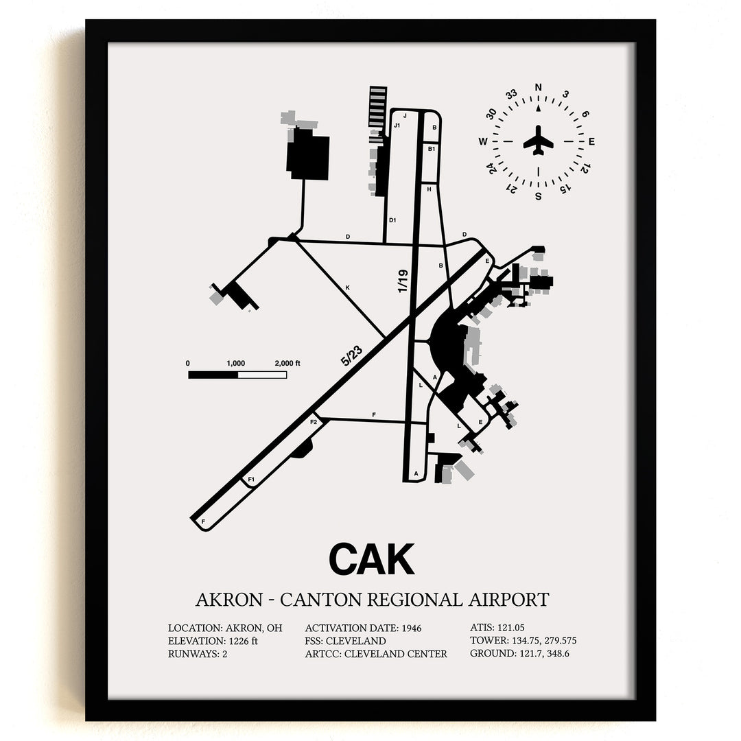 CAK Airport Map, Akron - Canton Regional Airport Print