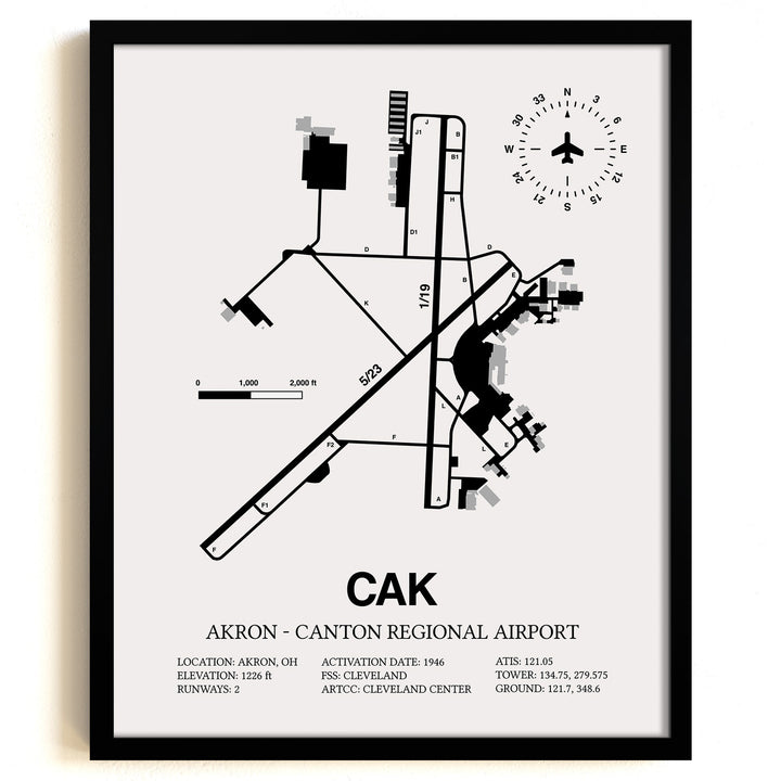 CAK Airport Map, Akron - Canton Regional Airport Print
