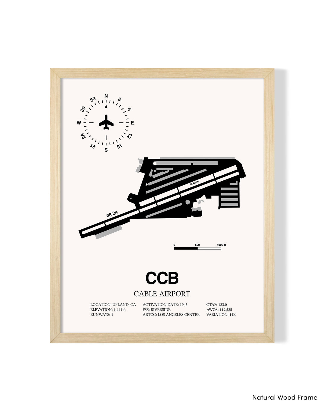 Detailed Airport Map of Cable Airport (CCB) in White with a Natural Frame