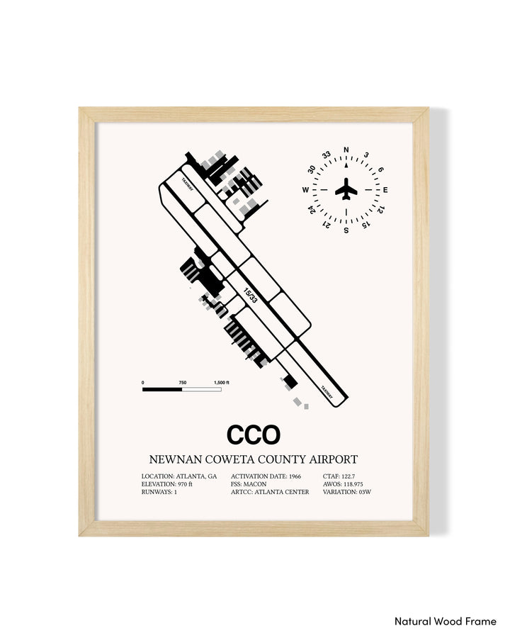 Detailed Airport Map of Newnan Coweta County Airport (CCO) in White with a Natural Frame