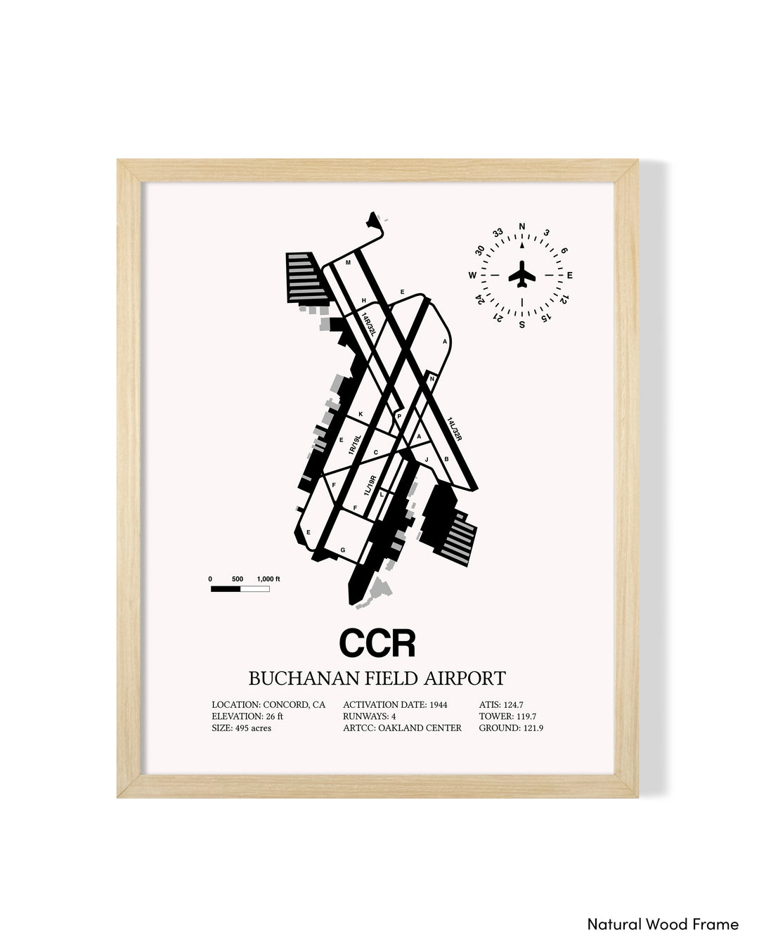 Detailed Airport Map of Buchanan Field (CCR) in White with a Natural Frame
