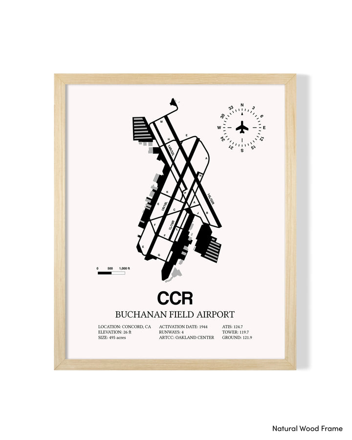 Detailed Airport Map of Buchanan Field (CCR) in White with a Natural Frame